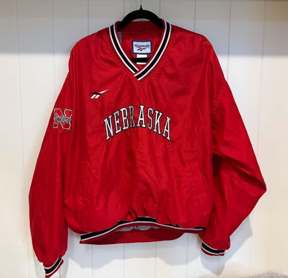 Vintage Reebok Nebraska Cornhuskers V-Neck Pullover Windbreaker Jacket